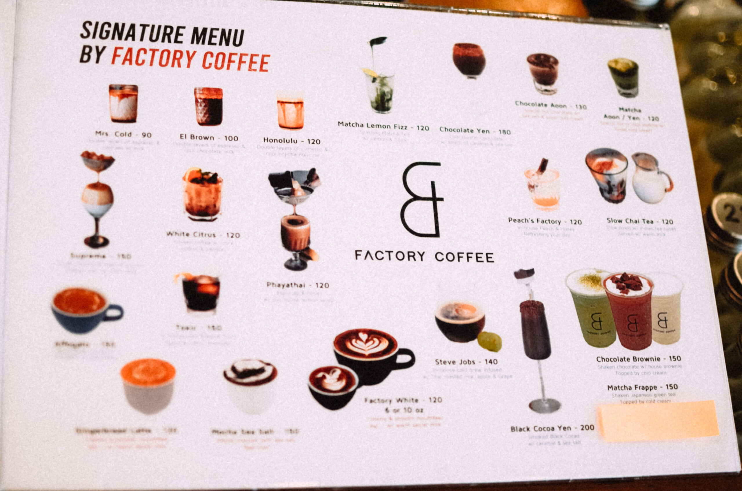 factory coffee menu