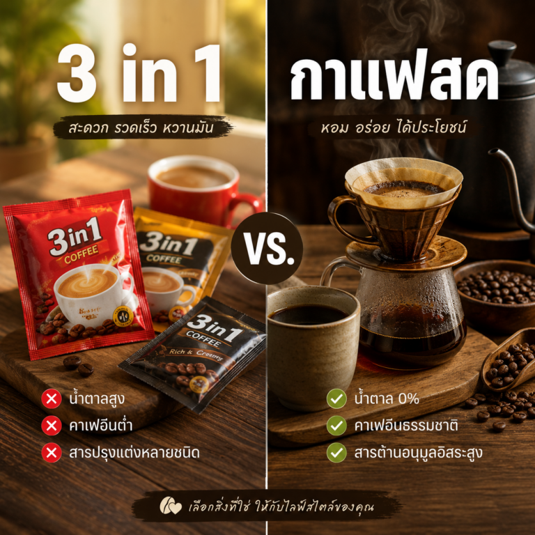 กาแฟ 3 in 1 vs กาแฟสด อันไหนดีกว่า? เปรียบตรงๆ ไม่อ้อมค้อม!