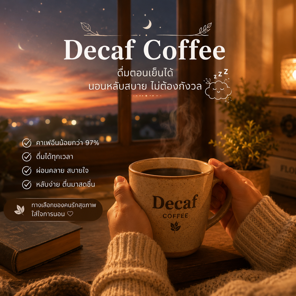 ดื่มกาแฟ Decaf ตอนเย็น บรรยากาศสงบ นอนหลับได้