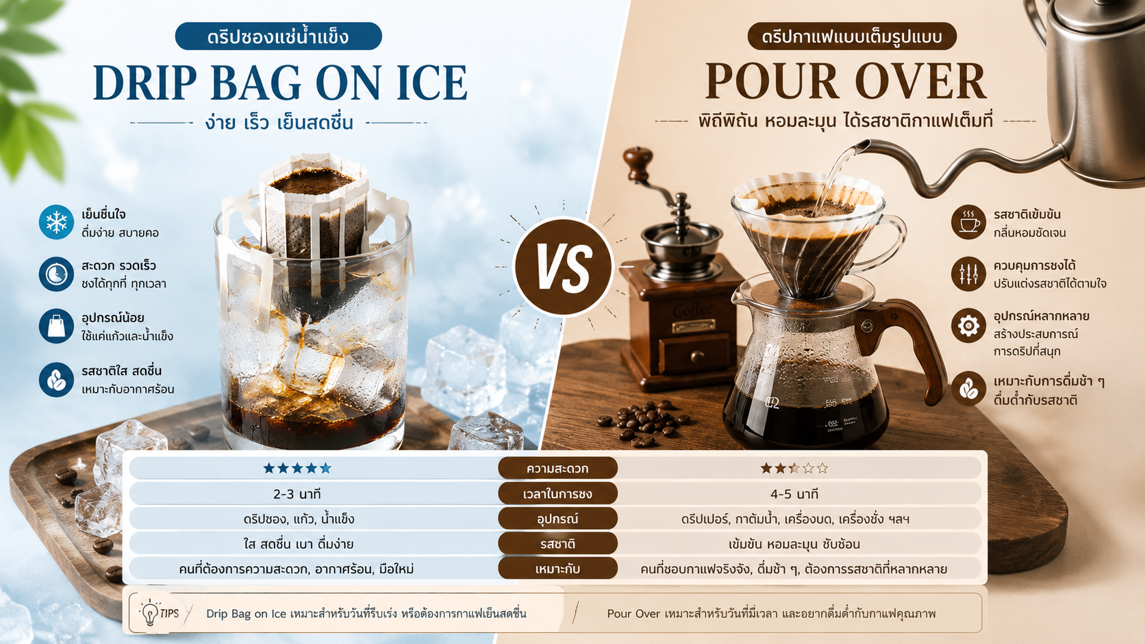 เปรียบเทียบ drip bag กับกาแฟดริปแบบ pour over ต่างกันยังไง เปรียบเทียบ drip bag กับกาแฟดริปแบบ pour over ต่างกันยังไง