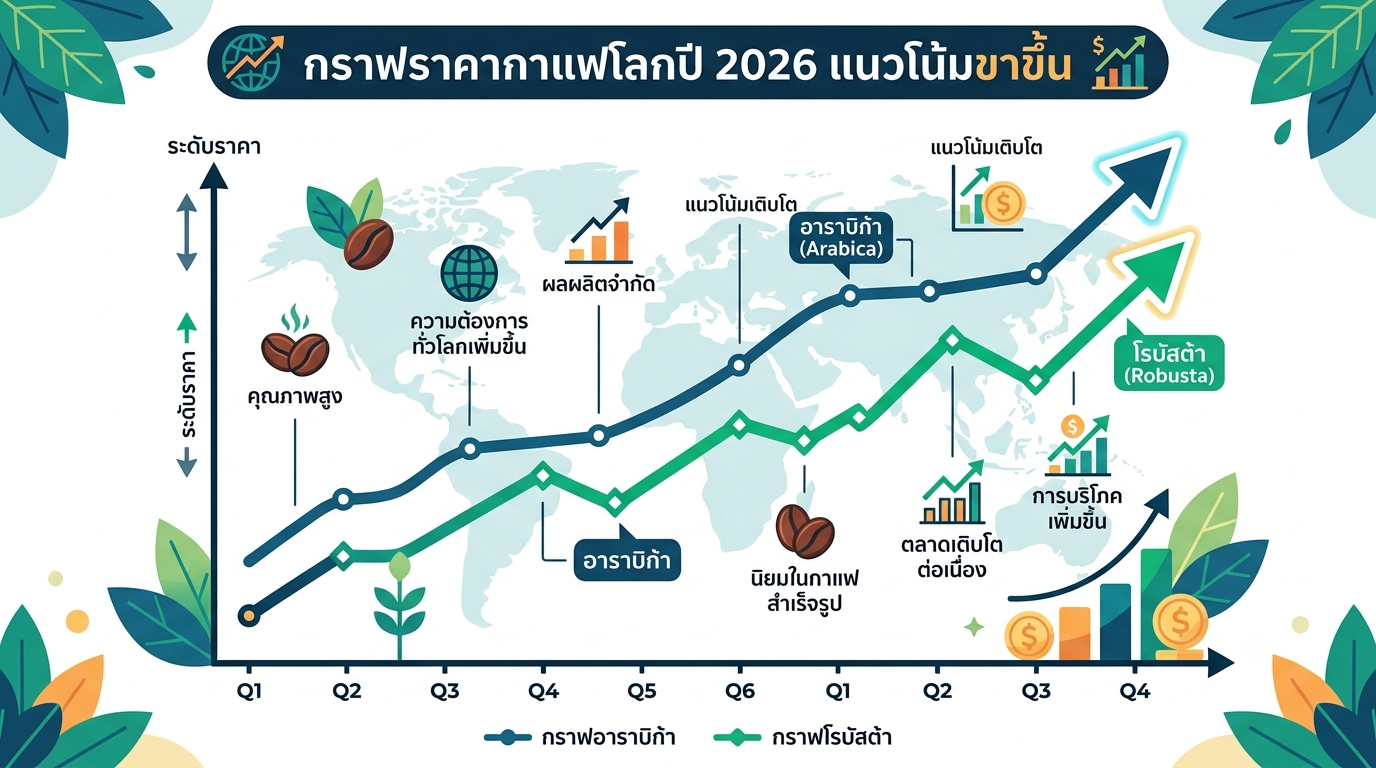 กราฟราคากาแฟโลกปี 2026 แนวโน้มขาขึ้น