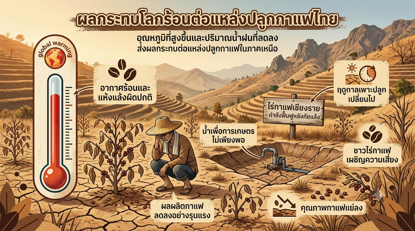 ผลกระทบโลกร้อนต่อแหล่งปลูกกาแฟไทย